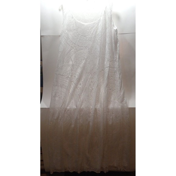 One World Live and Let Live White Maxi Dress Sz Medium Boho Lined Sheer Pattern - Picture 5 of 12
